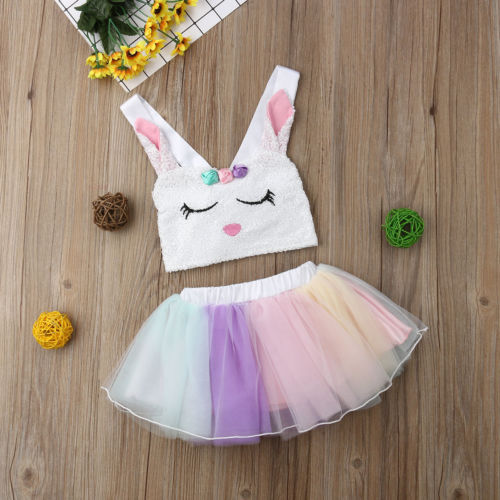Rabbit Cartoon Sleeveless Rainbow Skirt
