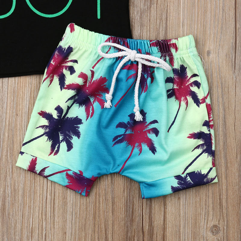 T-Shirt Top +Print Beach Shorts Clothe Set