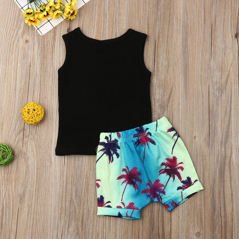 T-Shirt Top +Print Beach Shorts Clothe Set