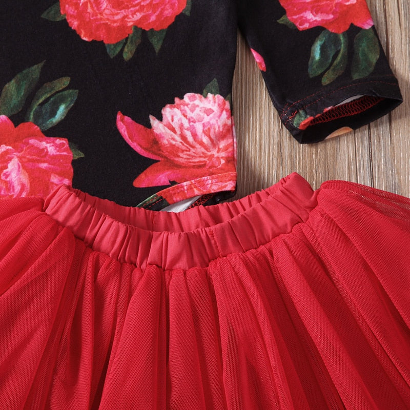 Print Floral Romper +Lace Skirt Set