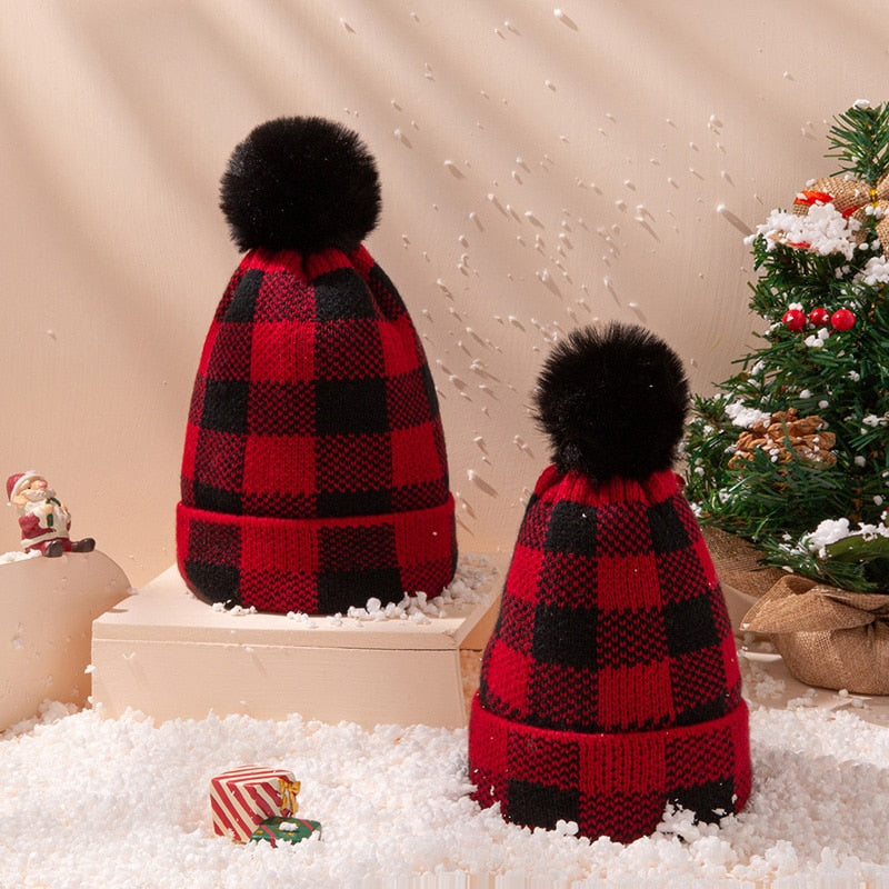 Fashionable Plaid Woolen Baby Red Hat