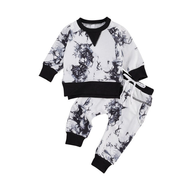 Dye Printed Long Sleeve O-Neck Outfit Set