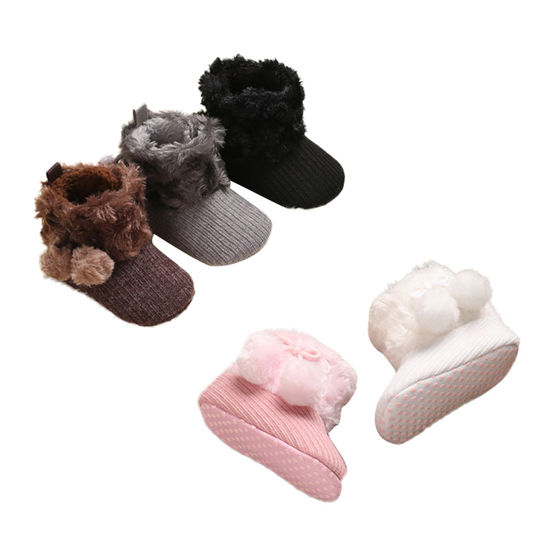 Simple Multi-color Furry Ball Cute Shoes