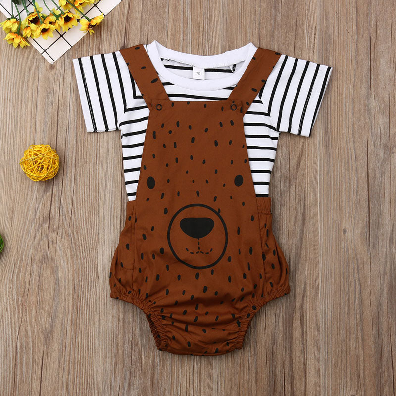 Cute Bear T-shirt+ Pant Overall Outfit Set