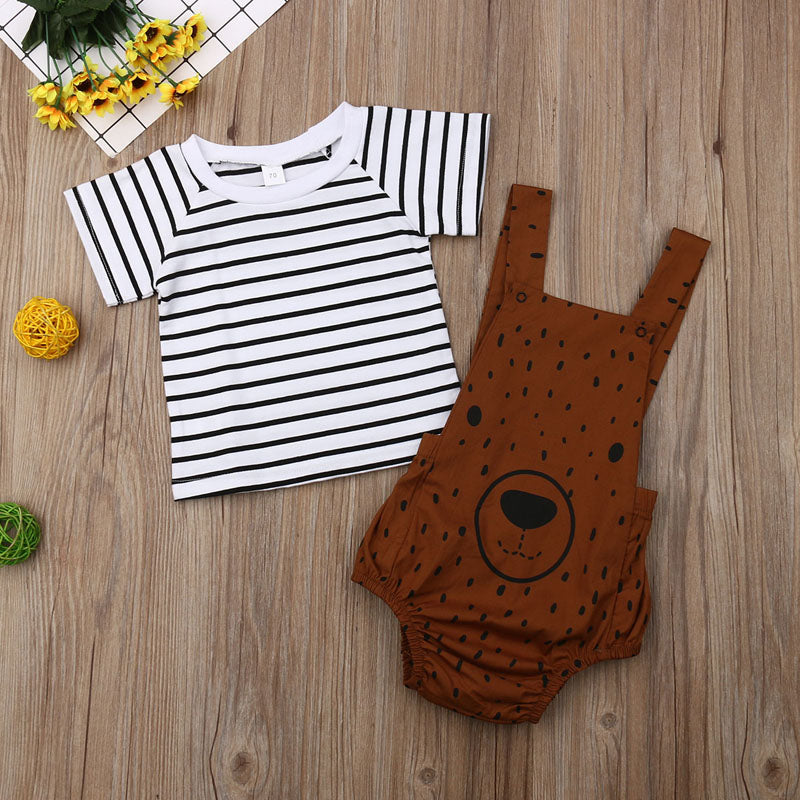 Cute Bear T-shirt+ Pant Overall Outfit Set