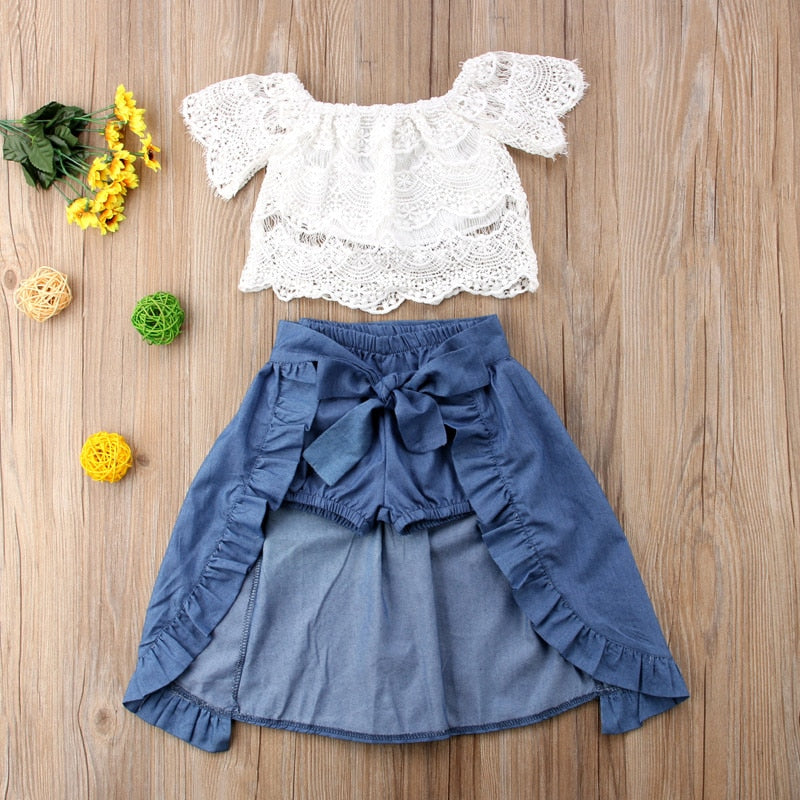 Summer Lace Off-shoulder T-shirt + Skirt