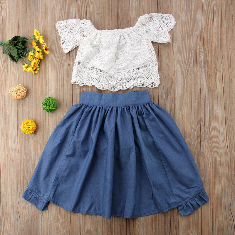 Summer Lace Off-shoulder T-shirt + Skirt