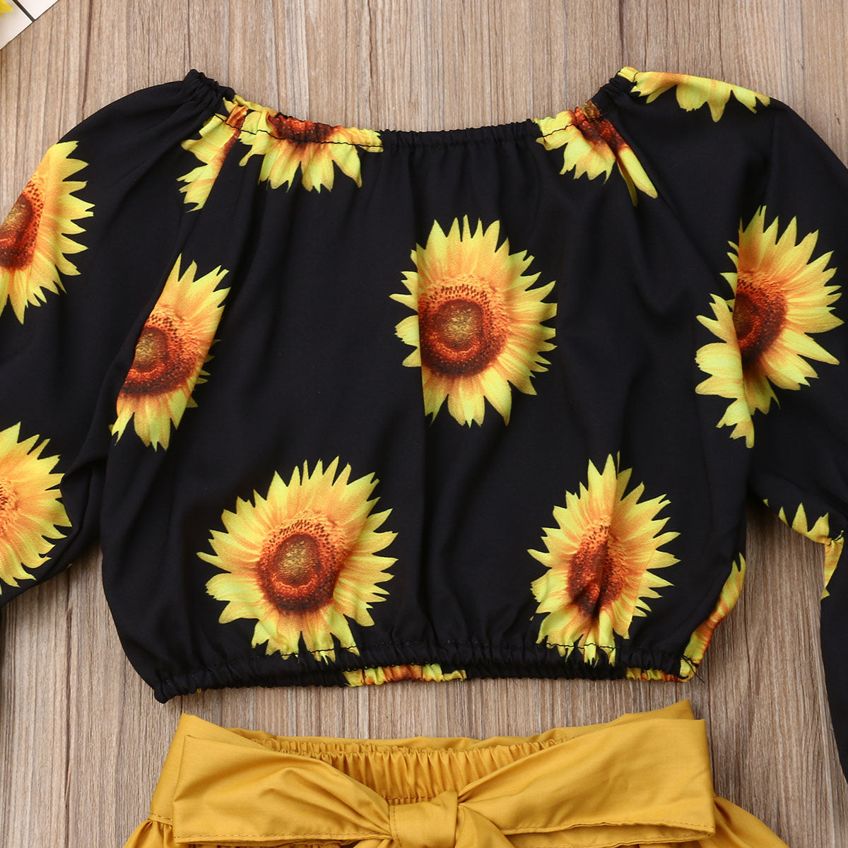 Print Sunflower Tops+Yellow Baby Skirt