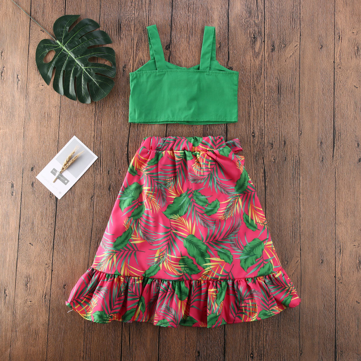 Summer Floral Green Ruffle Girl Skirt