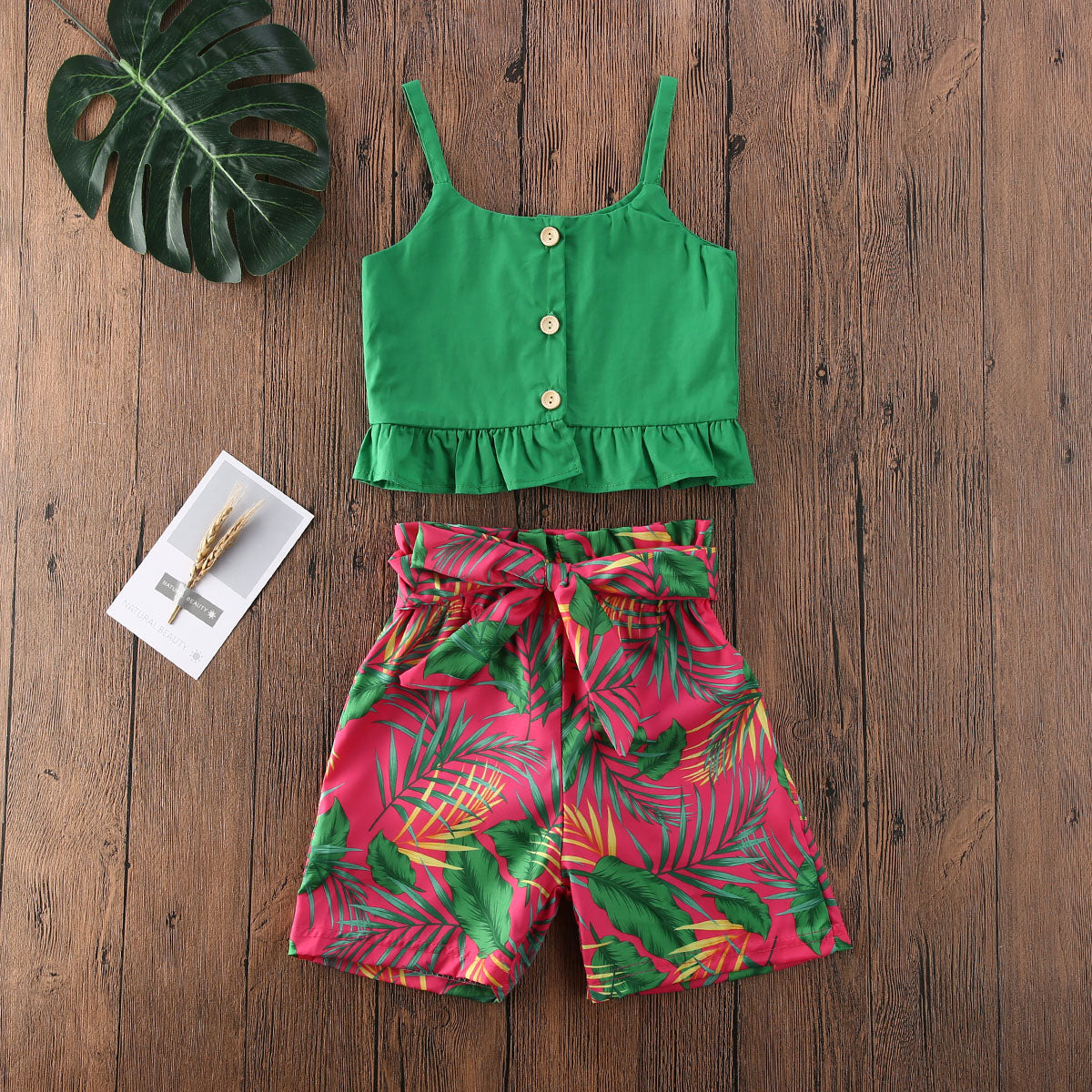 Summer Floral Green Ruffle Girl Skirt